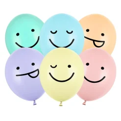 PartyDeco Latexballonger 6-pack Ø30 cm – lustiga smileys i 6 olika färger! | Barn Ballonger