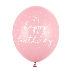 Barn PartyDeco Latexballonger 6-pack Ø30 cm – rosa med texten Happy birthday