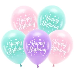 Barn PartyDeco Latexballonger 5-pack Ø26 cm – rosa tema med texten Happy Birthday
