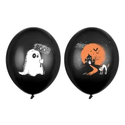 Barn PartyDeco Latexballonger, svarta ballonger till halloween med spöke & spökhus 6-pack, Ø30 cm