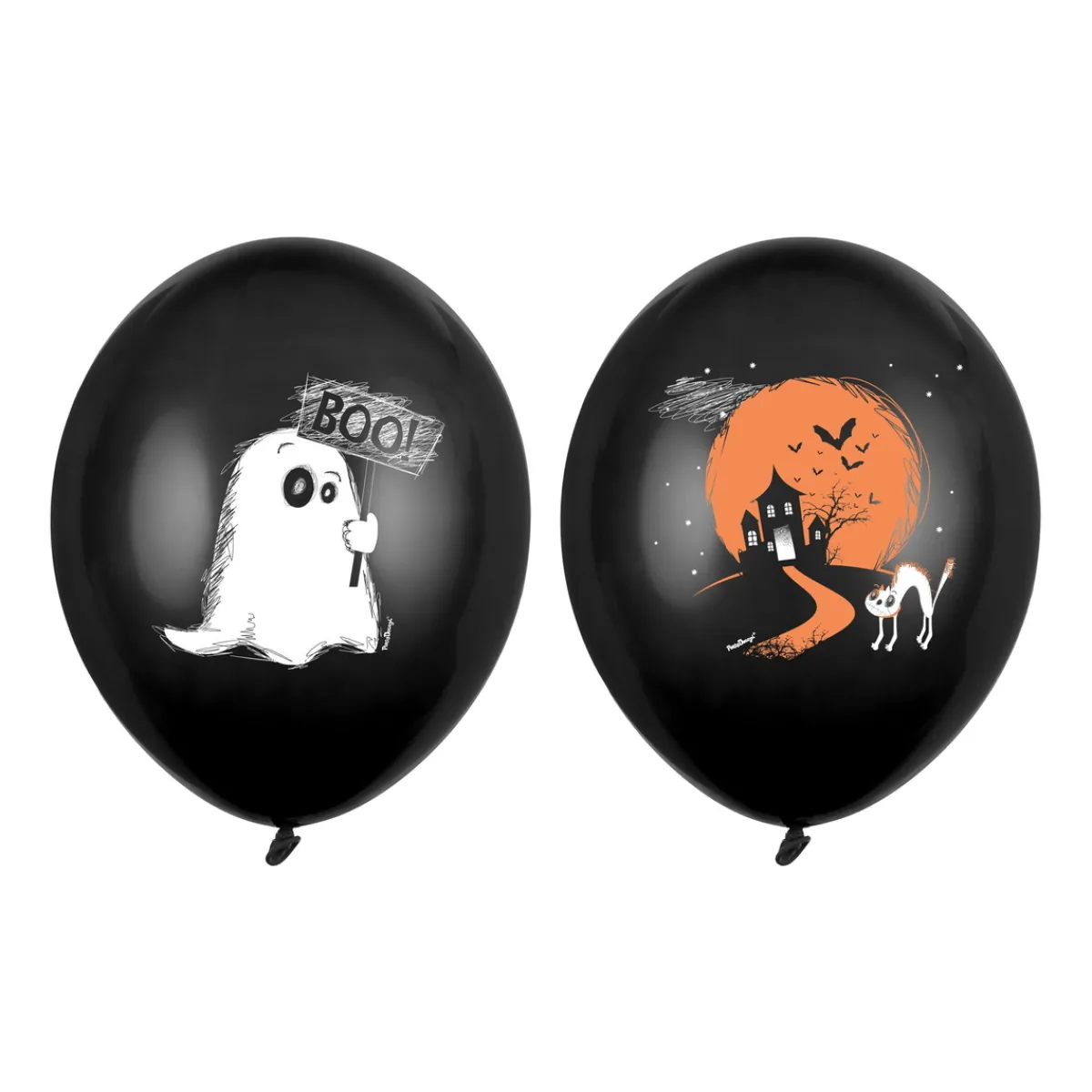 Barn PartyDeco Latexballonger, svarta ballonger till halloween med spöke & spökhus 6-pack, Ø30 cm