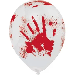 Amscan Latexballonger till halloween med blodiga handavtryck 6-pack, Ø24.5 cm | Barn Ballonger
