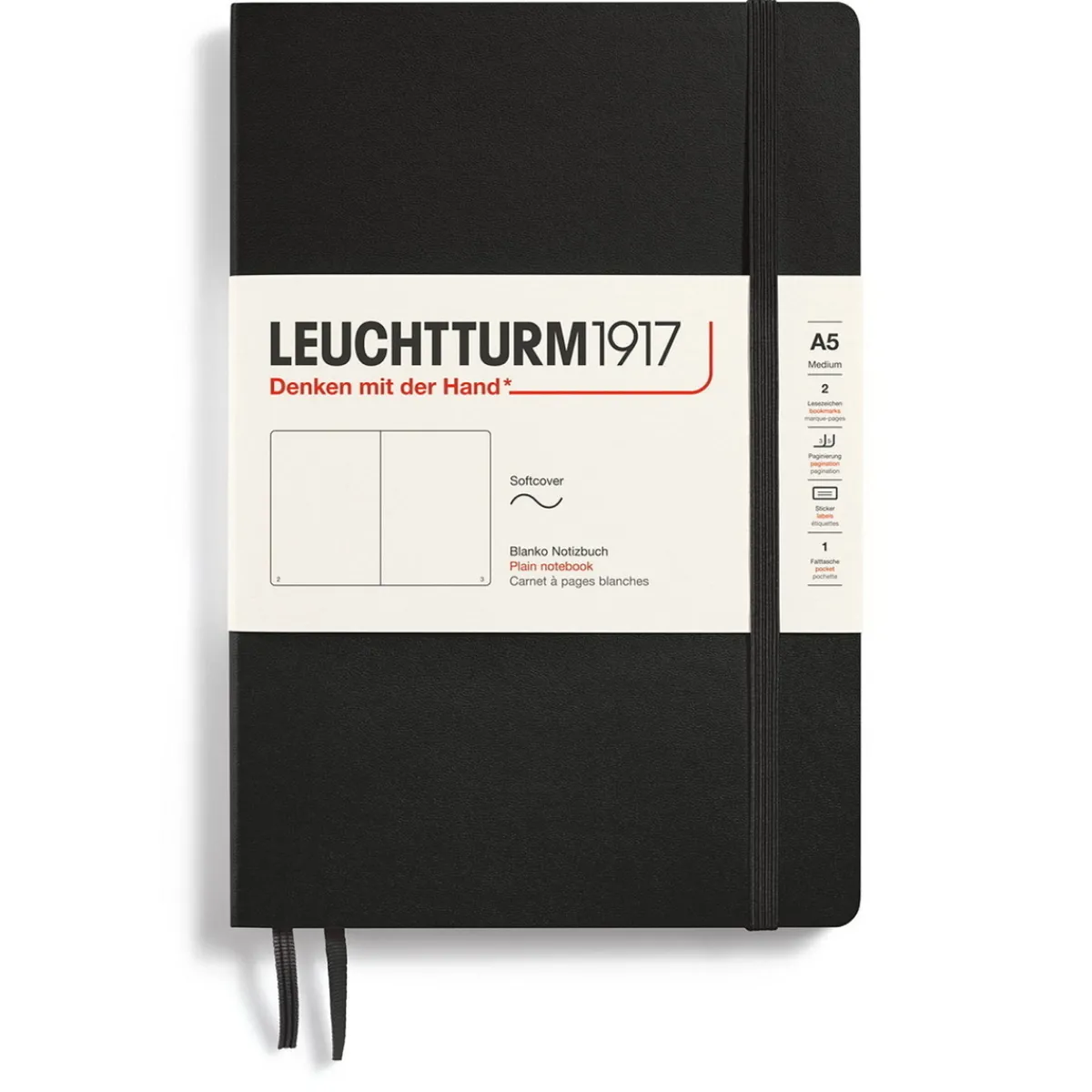 LEUCHTTURM1917 Plain Notebook A5 Black – Softcover | Notebooks