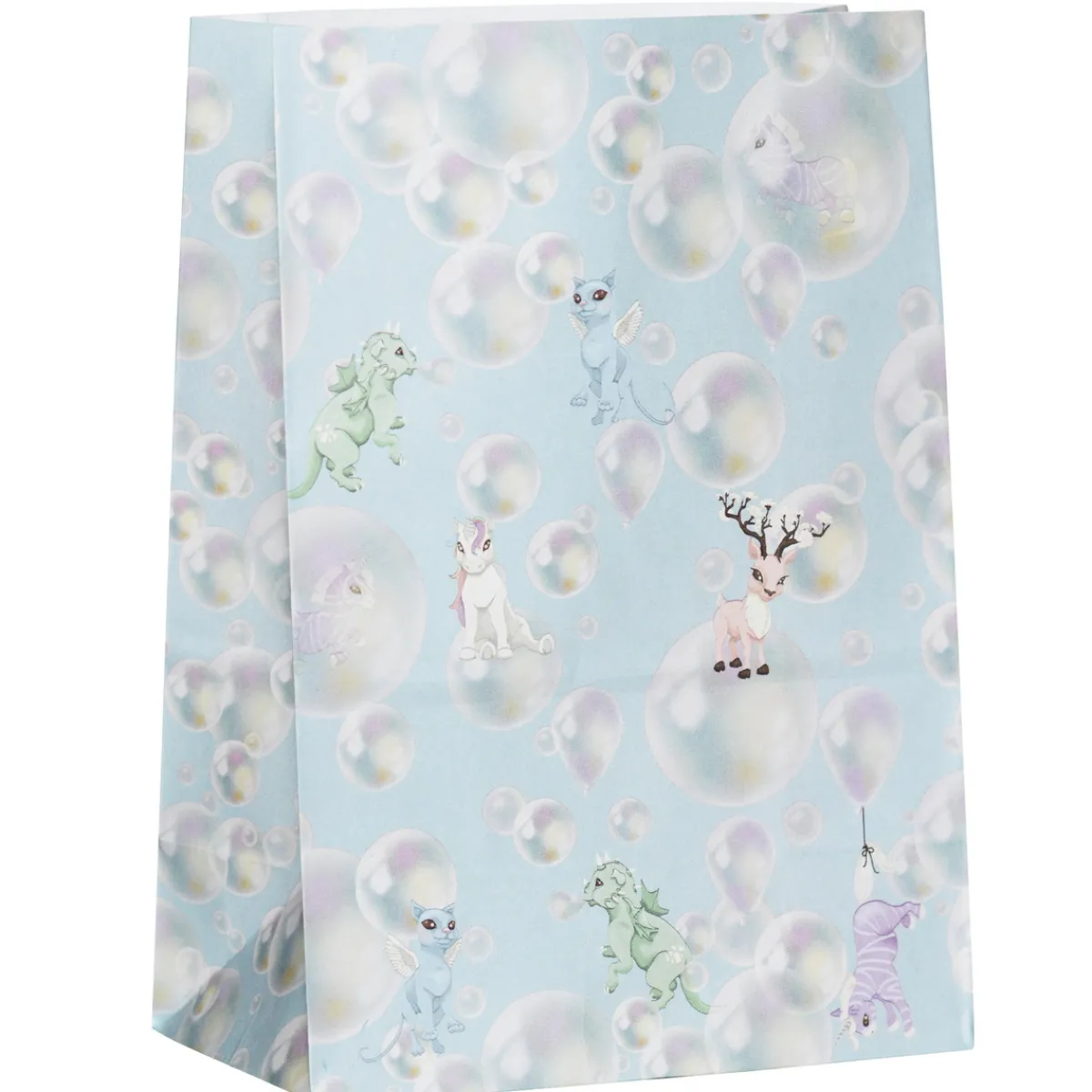 Panduro Design 24 livsmedelsgodkända påsar av papper, 16×9×23 cm – bubblor & sagodjur!
