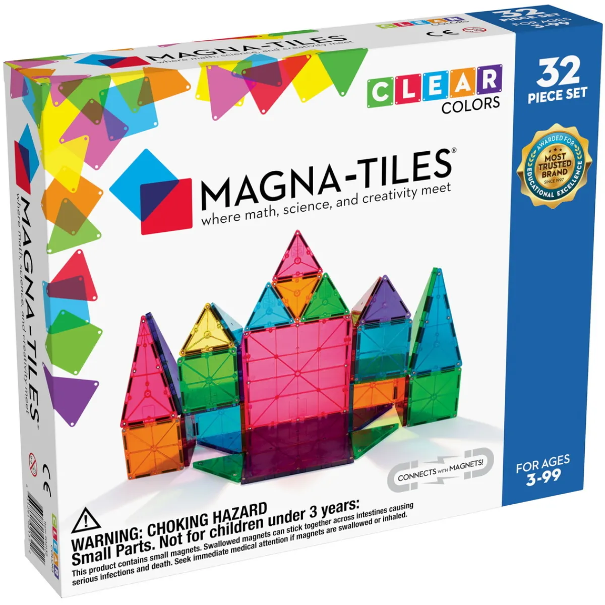 MagnaTiles Magna-tiles 32 st – innovativa, färgglada och transparenta byggklossar med inbyggda magneter | Barn Magnetleksaker