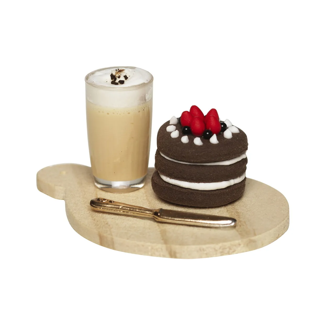 Panduro Hobby Miniatyrkit med cafe latte och tårta, brickan är 5,2 cm lång och glaset 2 cm högt | Dekorera
