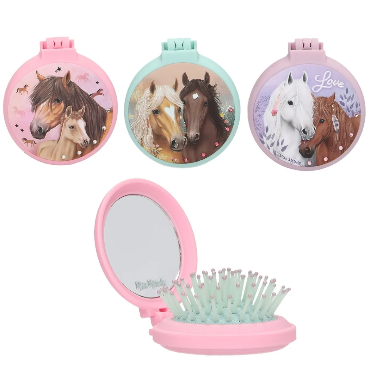 Barn Miss Melody hårborste med spegel Ø6,5 cm – pris per styck, säljs assorterat online