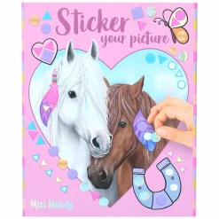 Miss Melody Sticker your picture – 25 hästmotiv & 10 sidor klistermärken – 16,5×20 cm | Barn Målar- & Pysselböcker