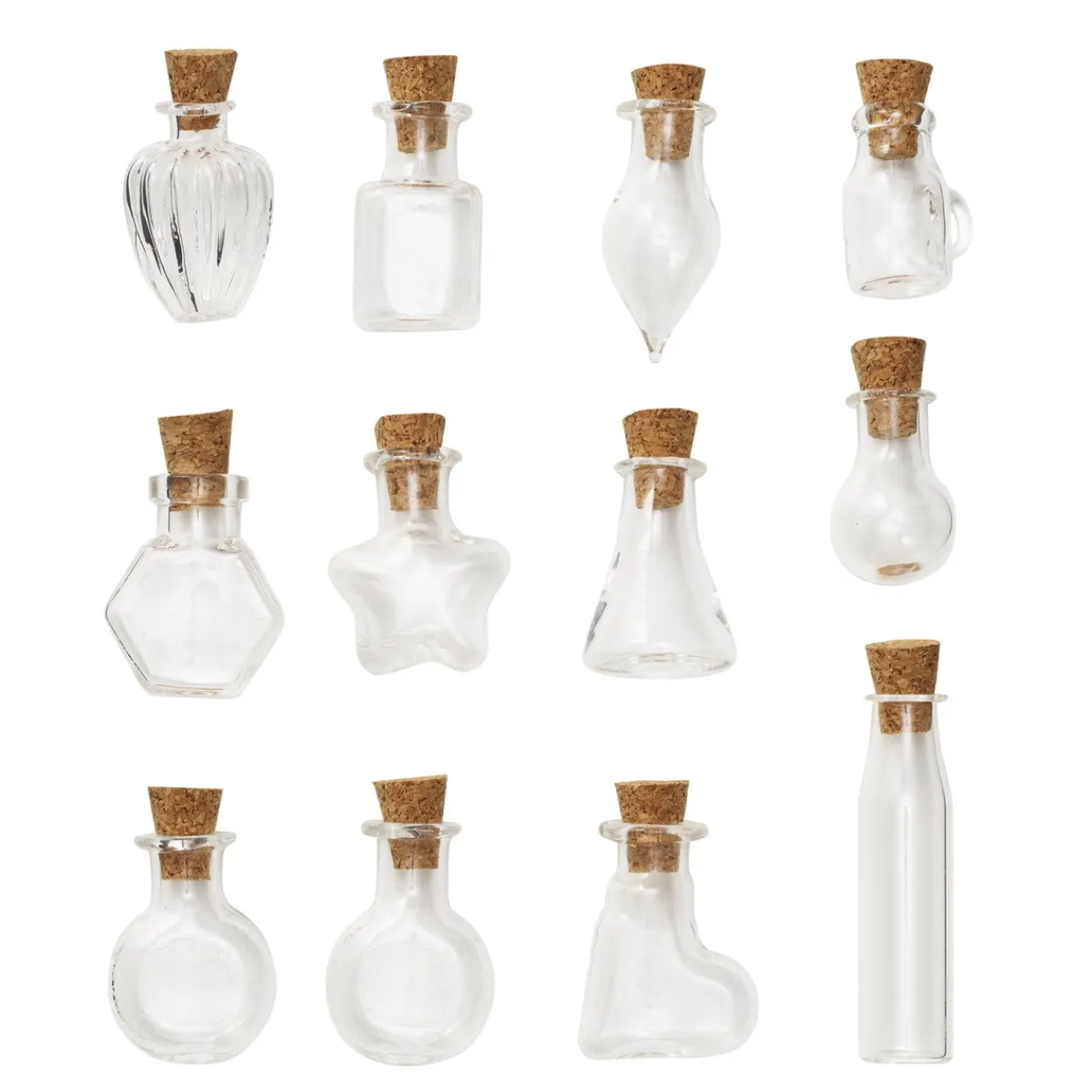 Panduro Hobby Mix med glasflaskor vialer med kork 12 st. i varierande storlekar | Glas & Porslin