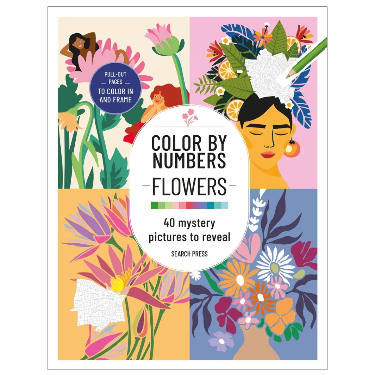 Oklassificerat Målarbok Color by Numbers Flowers and Bouquets, 40 motiv, 21,6×28 cm | Målarböcker För Vuxna