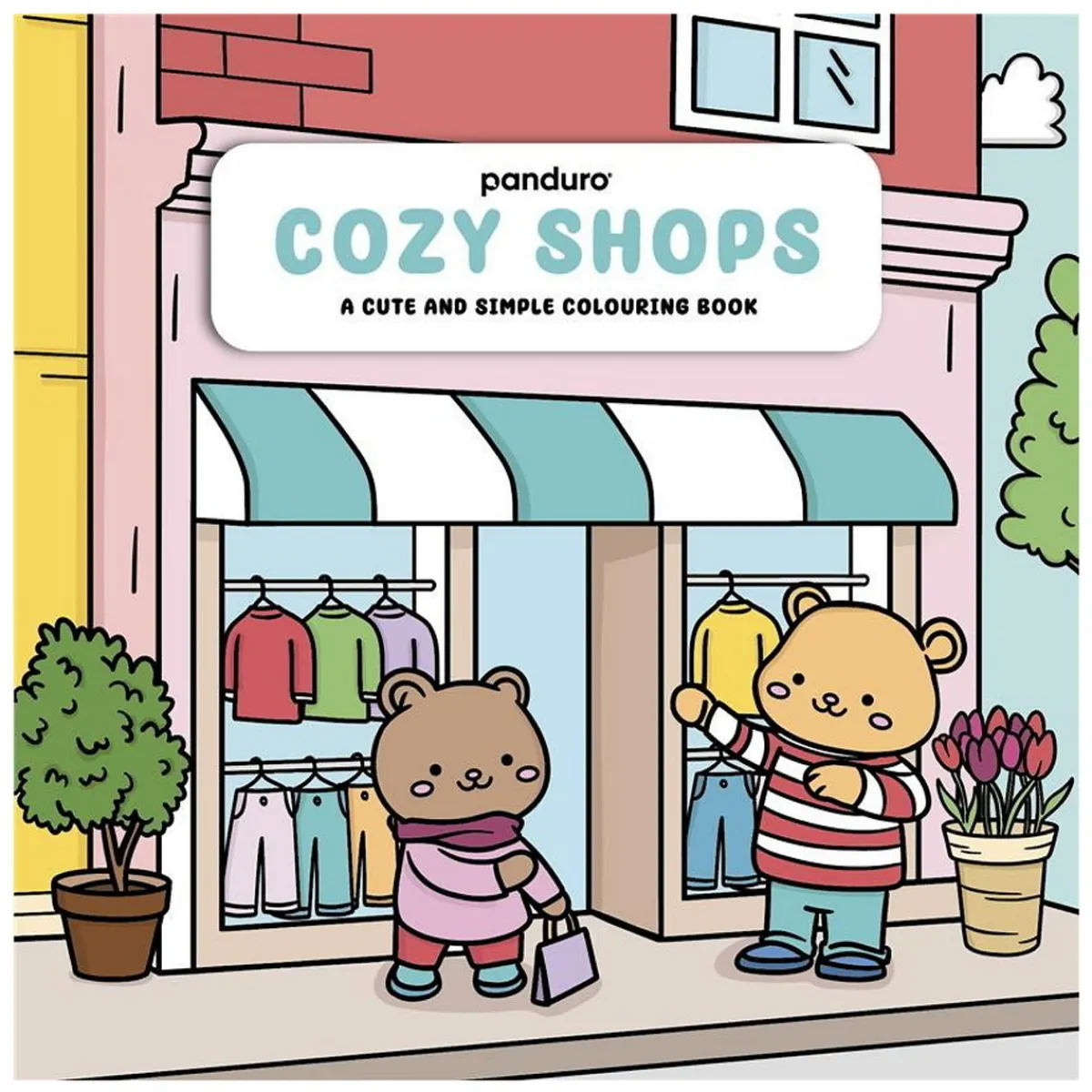 Barn Panduro Hobby Målarbok Cozy Shops, lugna & söta motiv från butiker, 30 motiv, 20×20 cm