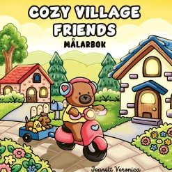 Oklassificerat Målarbok Cozy Village Friends, mysig målarbok med 40 avslappnande motiv, 25×25 cm