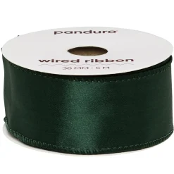 Panduro Hobby Mörkgrönt satinband med stålkant – 38 mm brett och 5 meter långt | Glitter- & Ståltrådsband