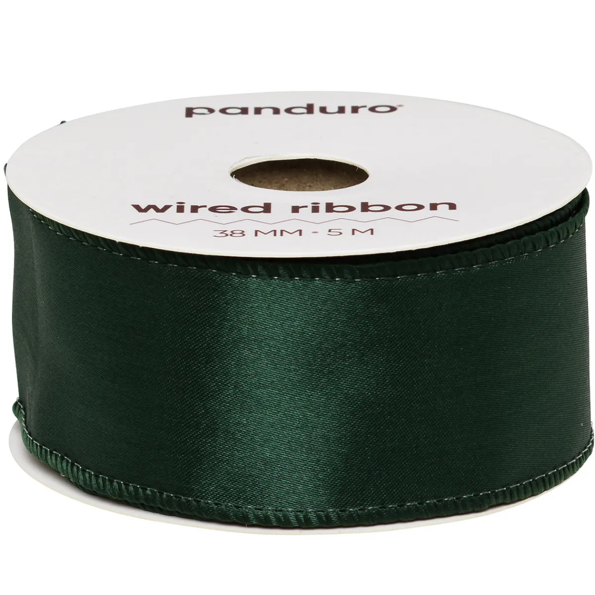 Panduro Hobby Mörkgrönt satinband med stålkant – 38 mm brett och 5 meter långt | Glitter- & Ståltrådsband