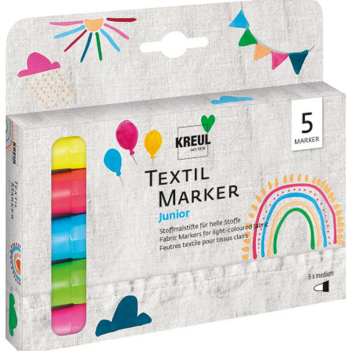 Kreul Mucki Junior textilpennor, markers, 5-pack | Barn Barnpennor