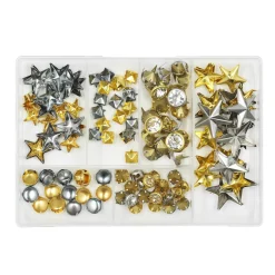 Panduro Hobby Nitar, dekornitar av guld- och silverfärgad metall i 6 olika varianter Ø7-20 mm, 60 st. | Övrig Textildekor