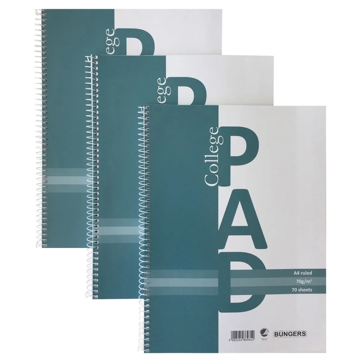 Oklassificerat 3-pack spiralbundna linjerade kollegieblock A4 – 229×297 mm, 70 ark, 70g/m²