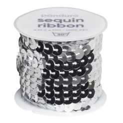 Panduro Hobby Paljettband silver, 4 m snöre med massor av paljetter som är Ø6 mm