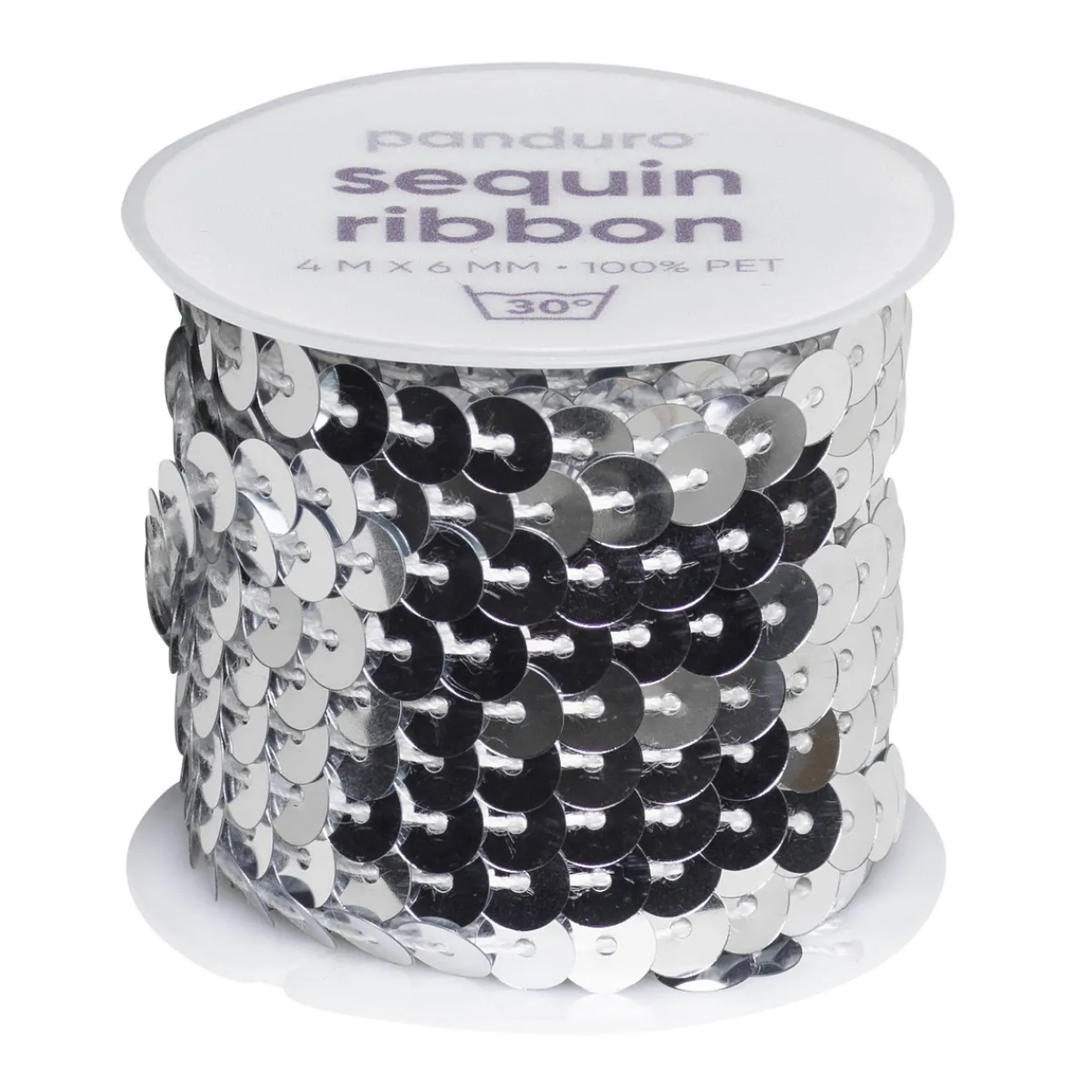 Panduro Hobby Paljettband silver, 4 m snöre med massor av paljetter som är Ø6 mm