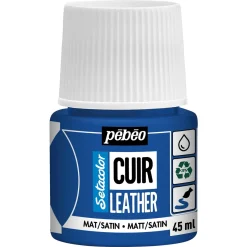 Pebeo Cuir Leather 45 ml läderfärg, färgar även PU läder – Ultramarin blå, matt satin-finish | Läderfärger