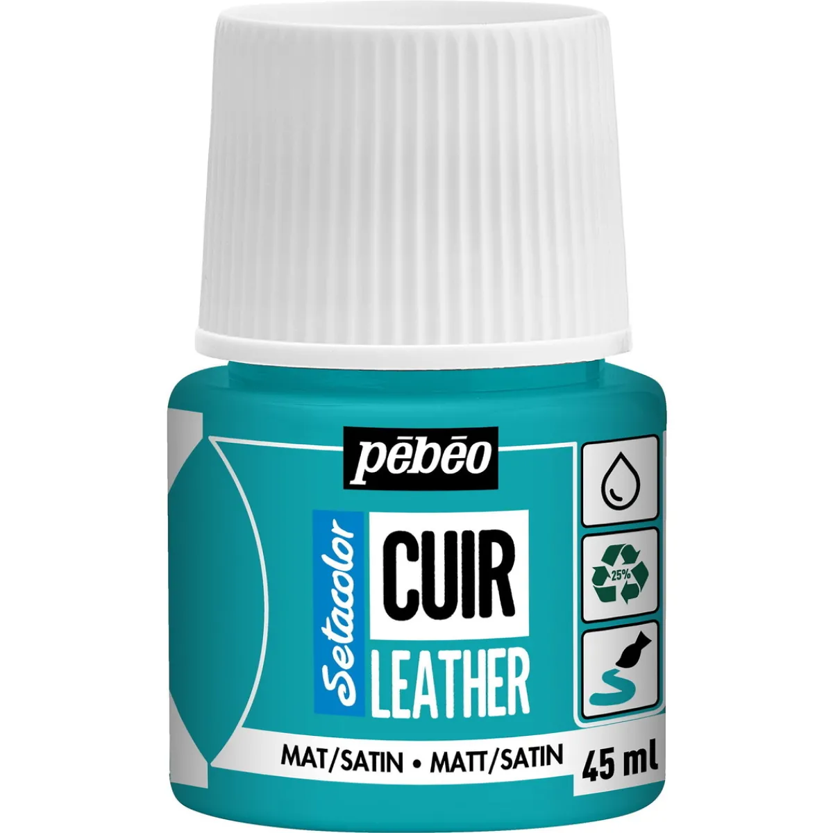 Pebeo Cuir Leather 45 ml läderfärg, färgar även PU läder – Turkos, matt satin-finish | Läderfärger