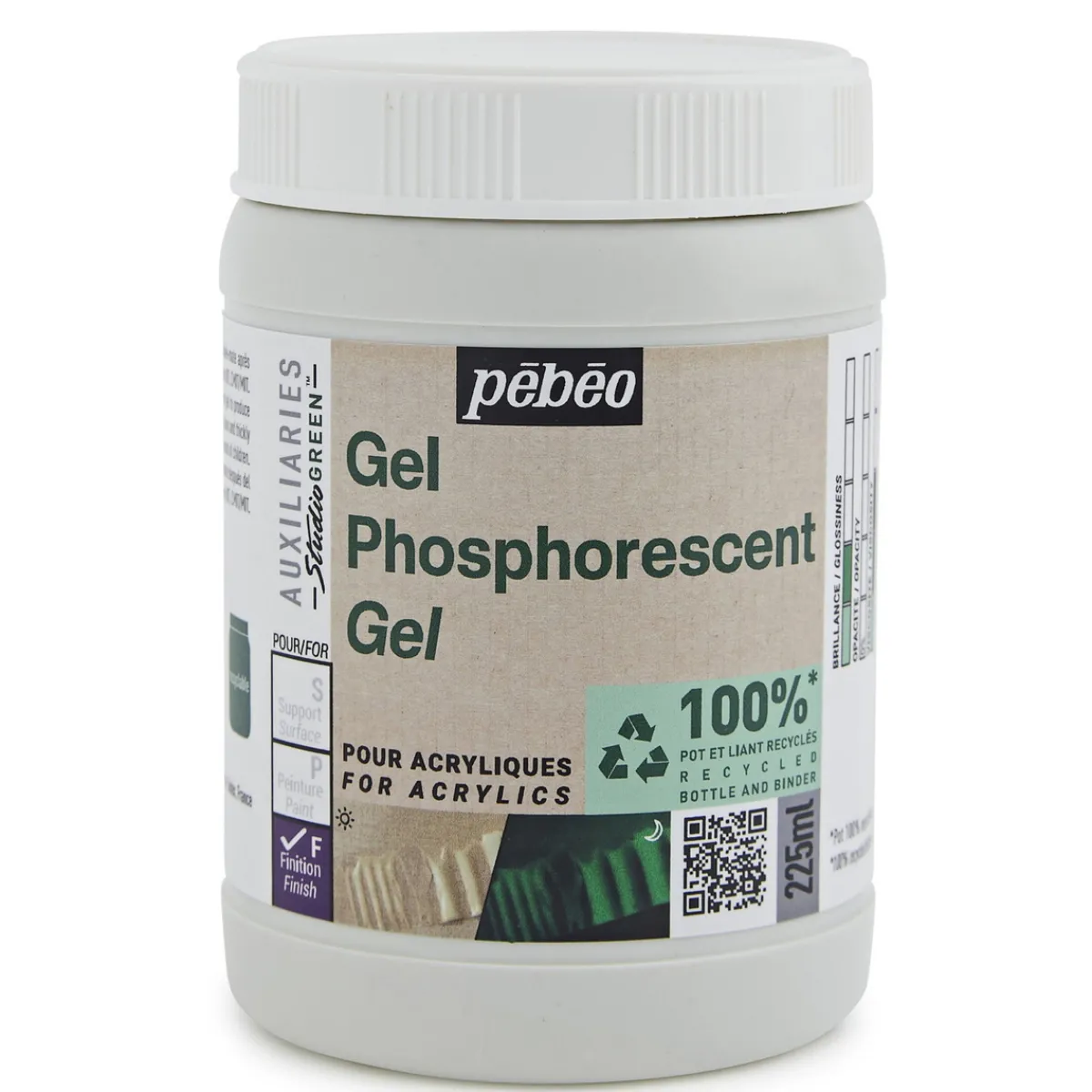 Pebeo phosphorescent gel 225 ml – fosforescerande självlysande gel för målning | Målarmedier