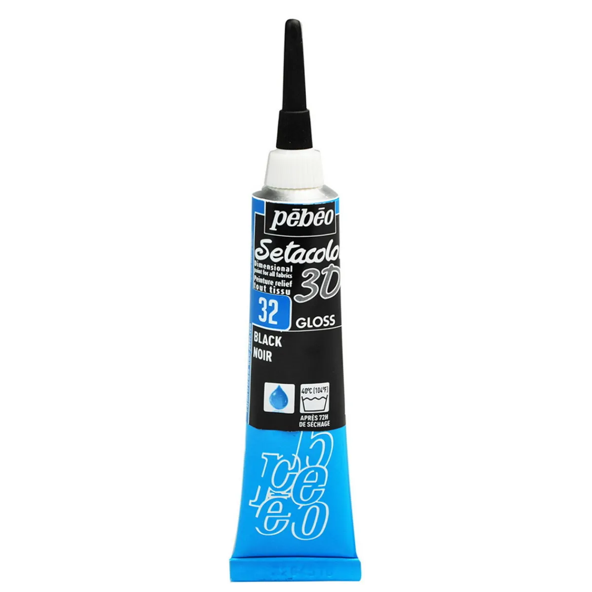 Pebeo Setacolor 20 ml textilfärg 3D Liner Gloss Black – högblank svart relief-färg | Textilfärger