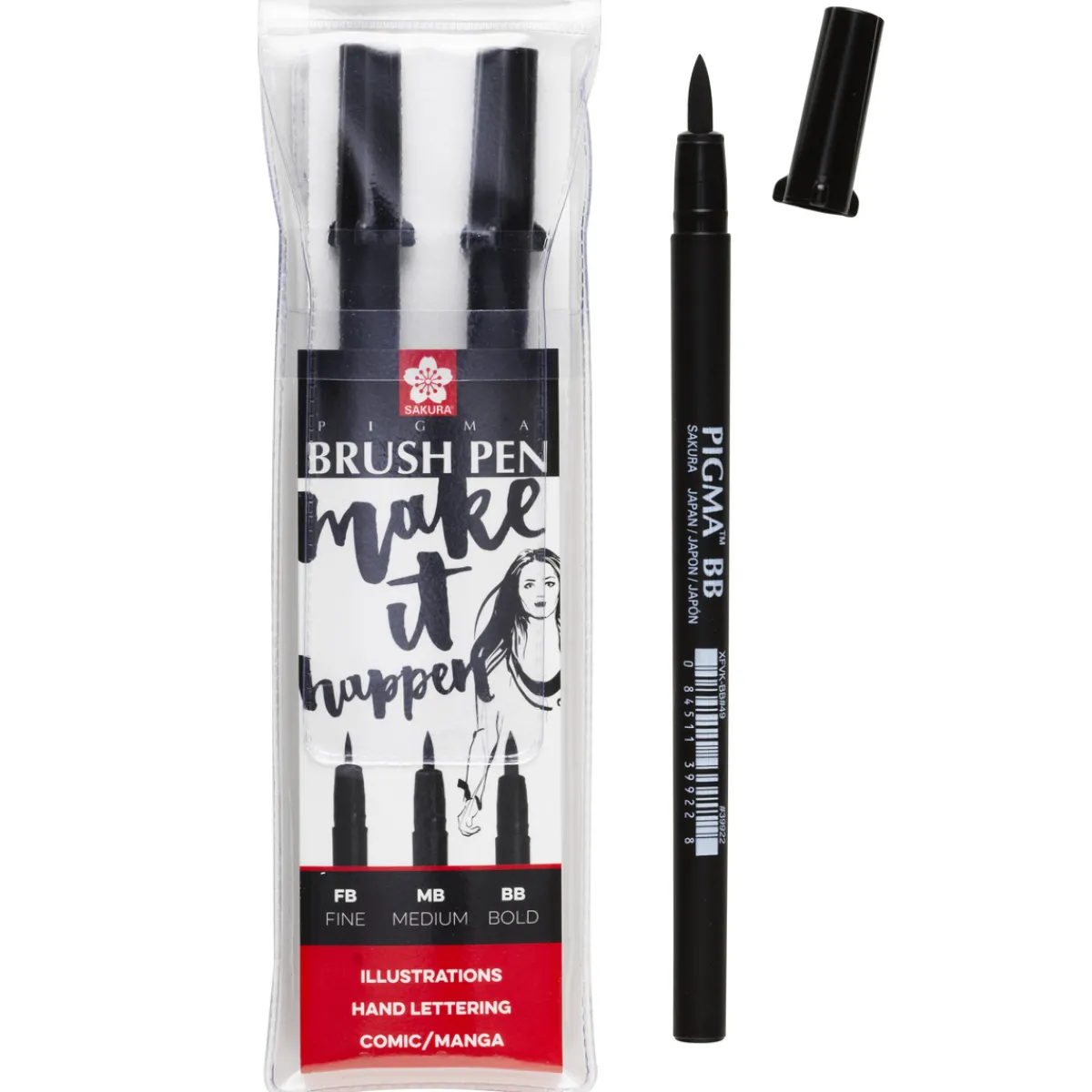 Sakura Pigma Brush Pen svart 3-pack