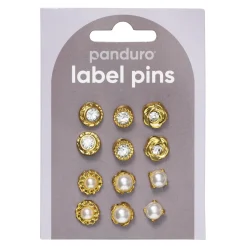 Panduro Hobby Pins, badges, 12 st. härligt guldiga & gnistrande små mini-broscher Ø10-12 mm | Övrig Textildekor