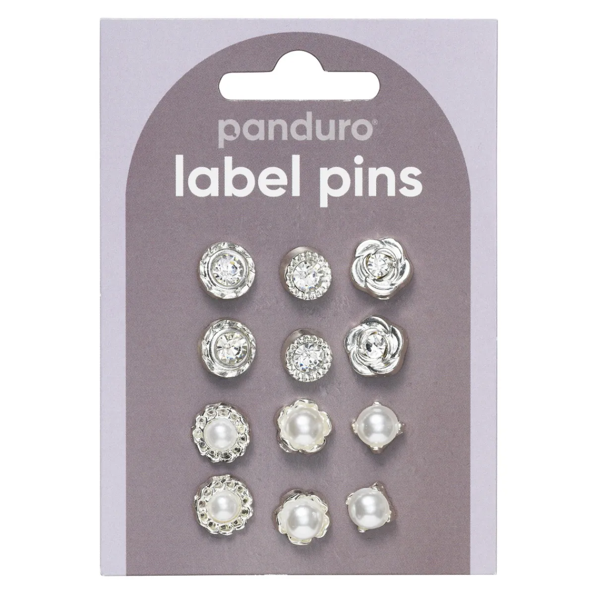 Panduro Hobby Pins, badges, 12 st. härligt silvriga & gnistrande små mini-broscher Ø10-12 mm | Övrig Textildekor