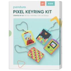 Panduro Hobby Pixelhobby DIY-kit Retro, pixla 4 färgglada nyckelringar med retro-motiv | Barn Diy-Kit