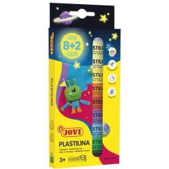 Plastilina leklera 10×15g – 8×15g färgglada basfärger och 2×15g självlysande lera | Barn Leklera