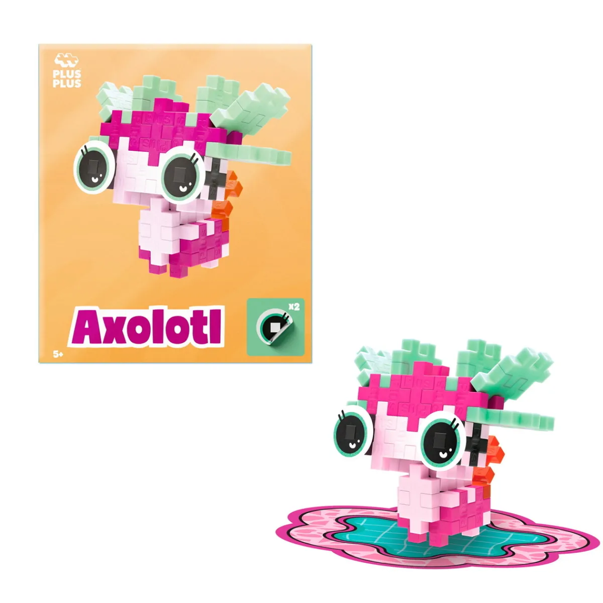 Plus-Plus Pets Adoring Axolotl, kit med 39 bitar som blir en rosa axolotl! | Barn Byggleksaker