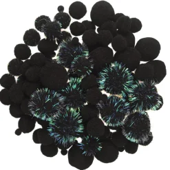 Panduro Hobby Pom Pom mix svarta & svarta med glitter! Ø8-30 mm, 150 st.