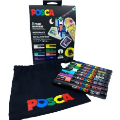 Posca Bag Kit PC-5M, 8 pennor + svart tygpåse för förvaring | Tuschpennor & Markers