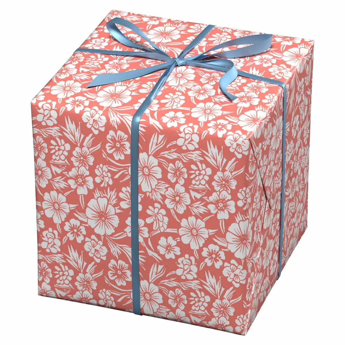 Panduro Design Presentpapper på rulle 10 m × 57 cm – korallrosa med vita blomstermotiv | Present- & Julklappspapper