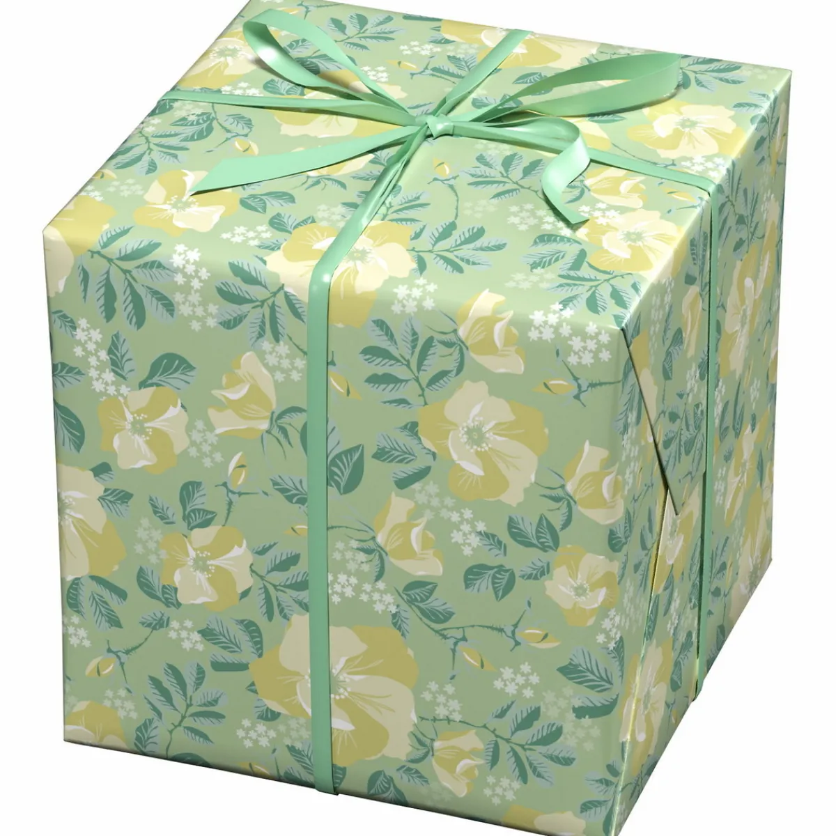 Panduro Design Presentpapper på rulle 10 m × 57 cm – ljusgrönt papper med massor av blommor | Present- & Julklappspapper
