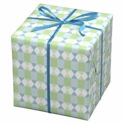 Panduro Design Presentpapper på rulle 10 m × 57 cm – retroinspirerat mönster i blått & grönt