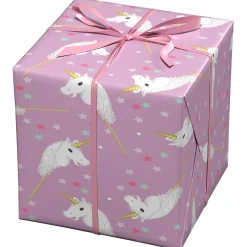 Panduro Design Presentpapper på rulle 10 m × 57 cm – rosa papper med käpphästar & stjärnor