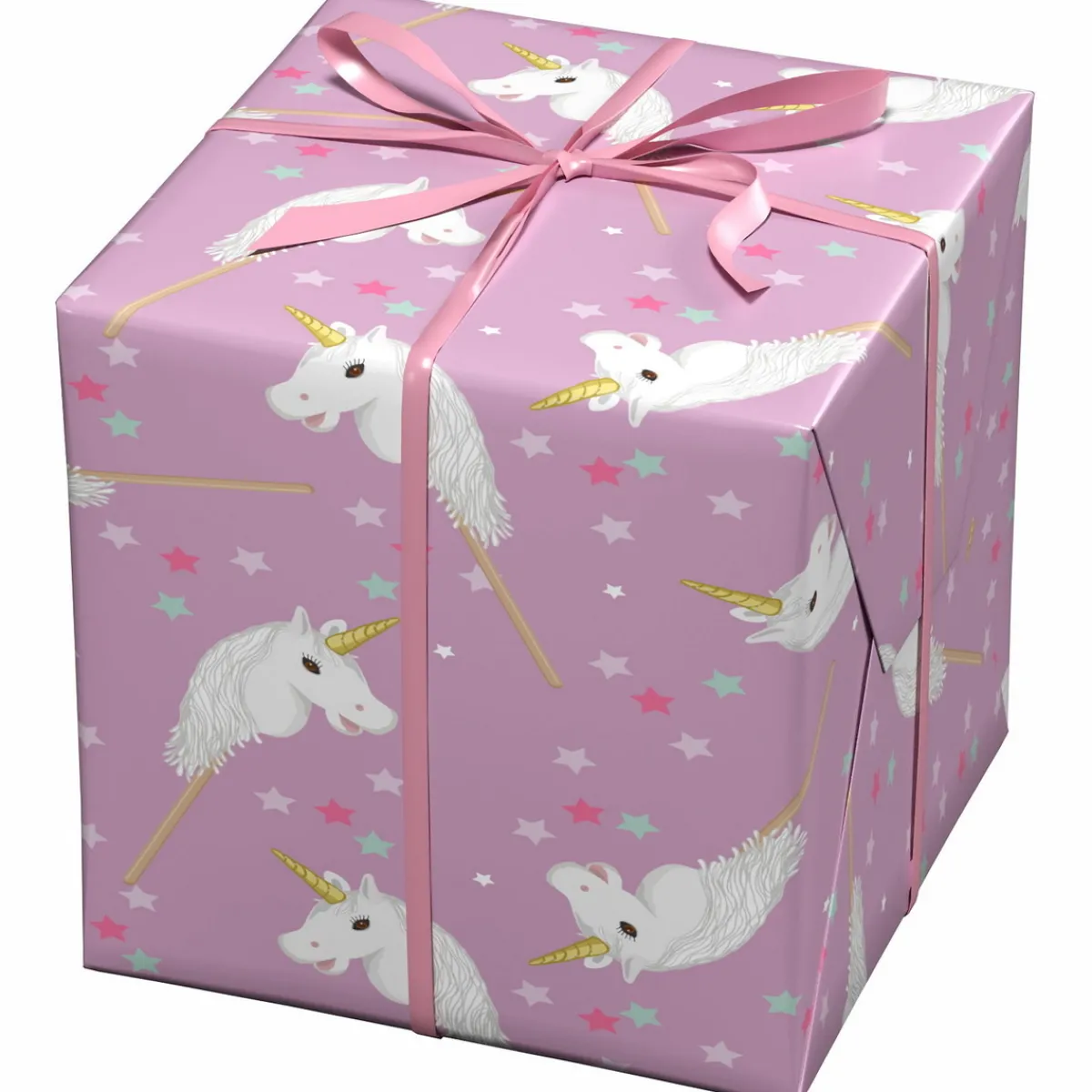 Panduro Design Presentpapper på rulle 10 m × 57 cm – rosa papper med käpphästar & stjärnor