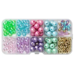 Panduro Jewellery Pärlmix med pastellfärgade runda pärlor (Ø8 / 10 mm) & 4 charms ballonghundar