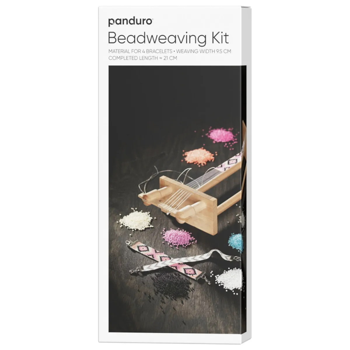 Panduro Jewellery Pärlvävs-kit – pärlväv av trä + pärlor och pärltråd till fyra armband