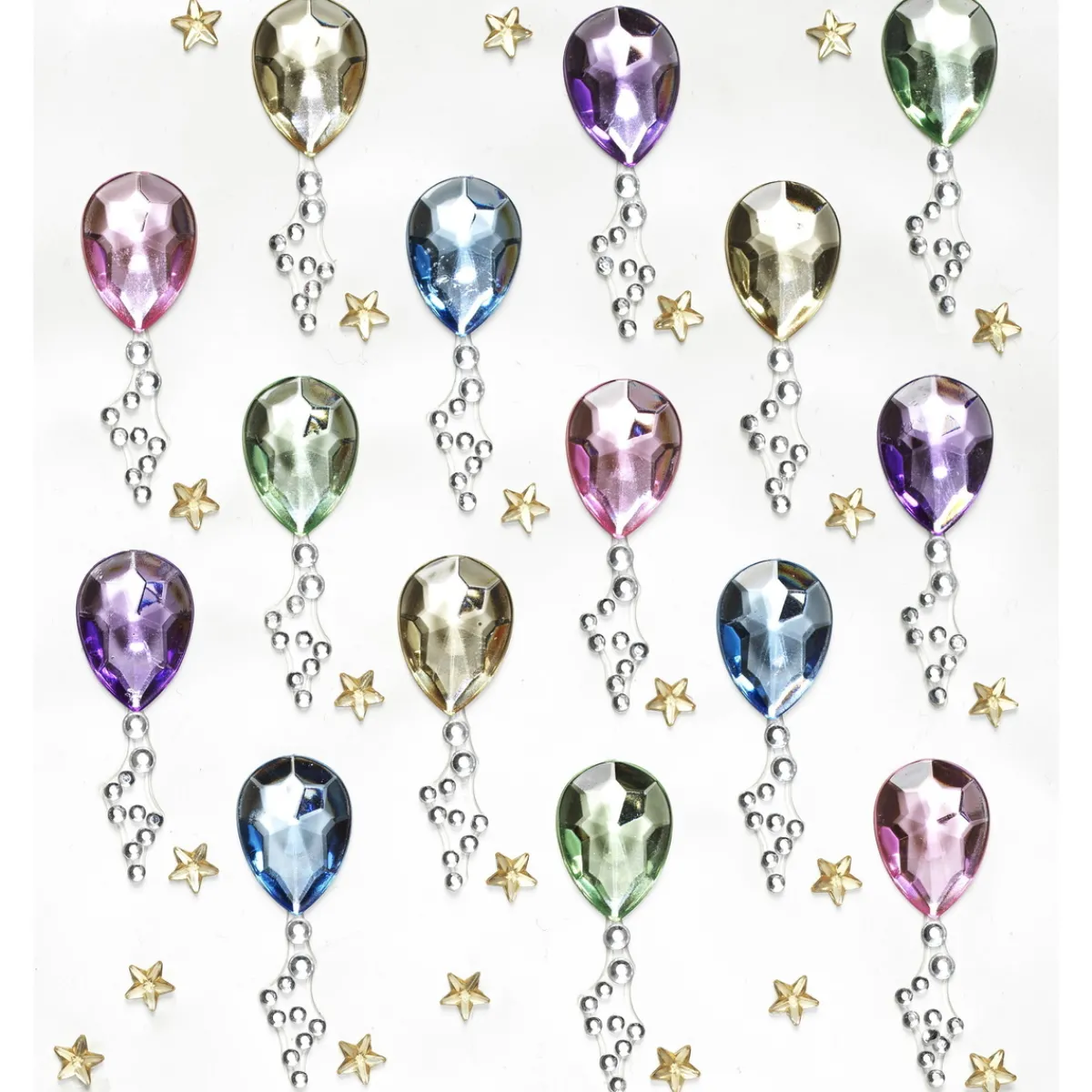 Panduro Hobby Rhinestone stickers ballonger – 30 ballonger m. snöre (L. 35 mm) och 44 små guldstjärnor