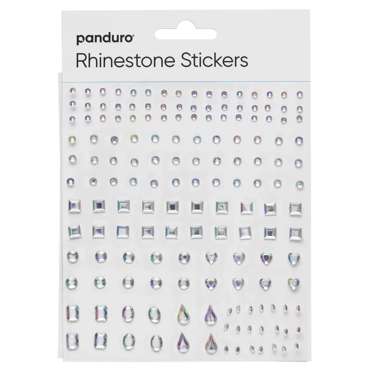 Panduro Hobby Rhinestone Stickers iriserande mix med olika former – totalt 310 former, ca 2–10 mm