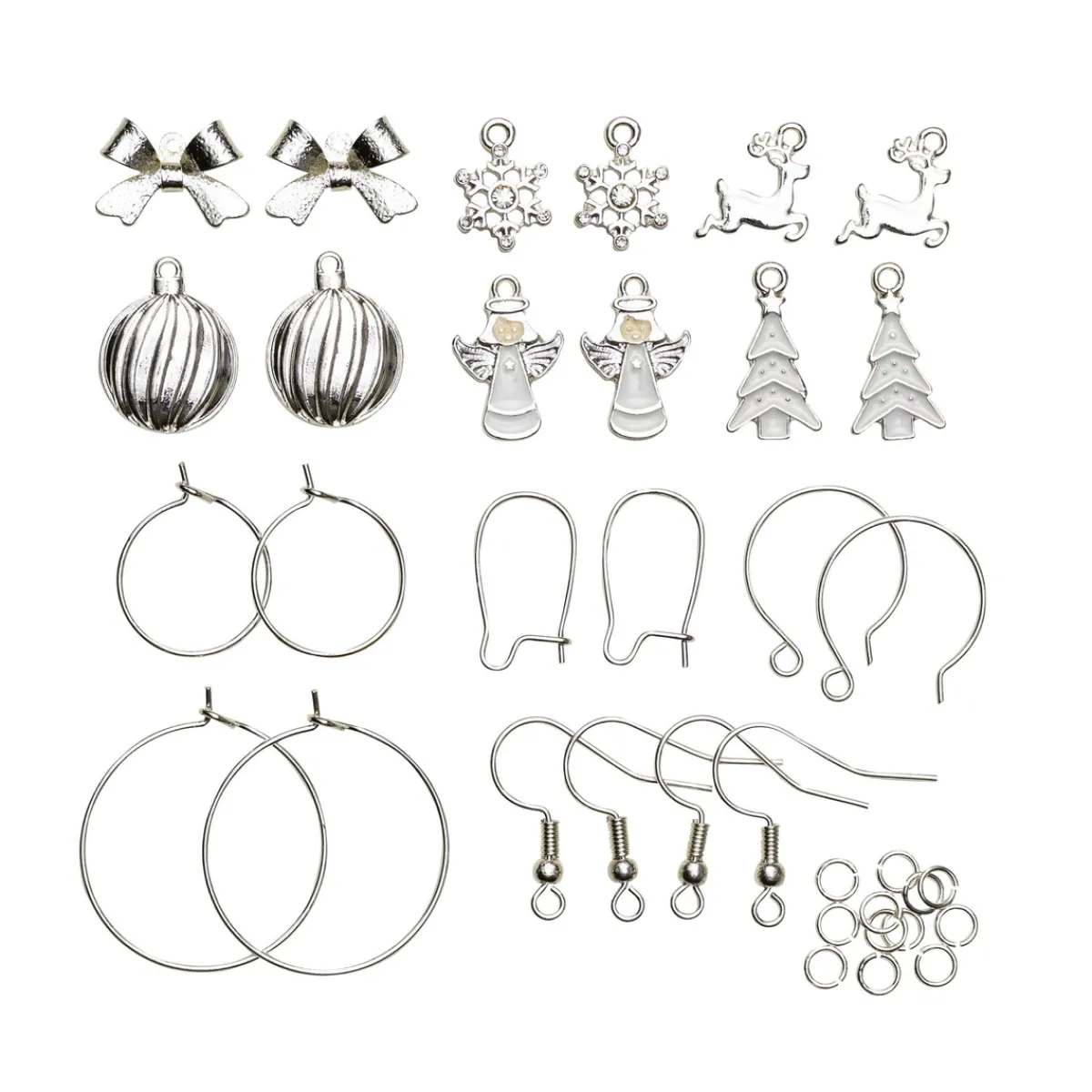Panduro Jewellery Örhängeskit med jultema – 6 par örhängen och 12 hängen / charms i silver och vitt