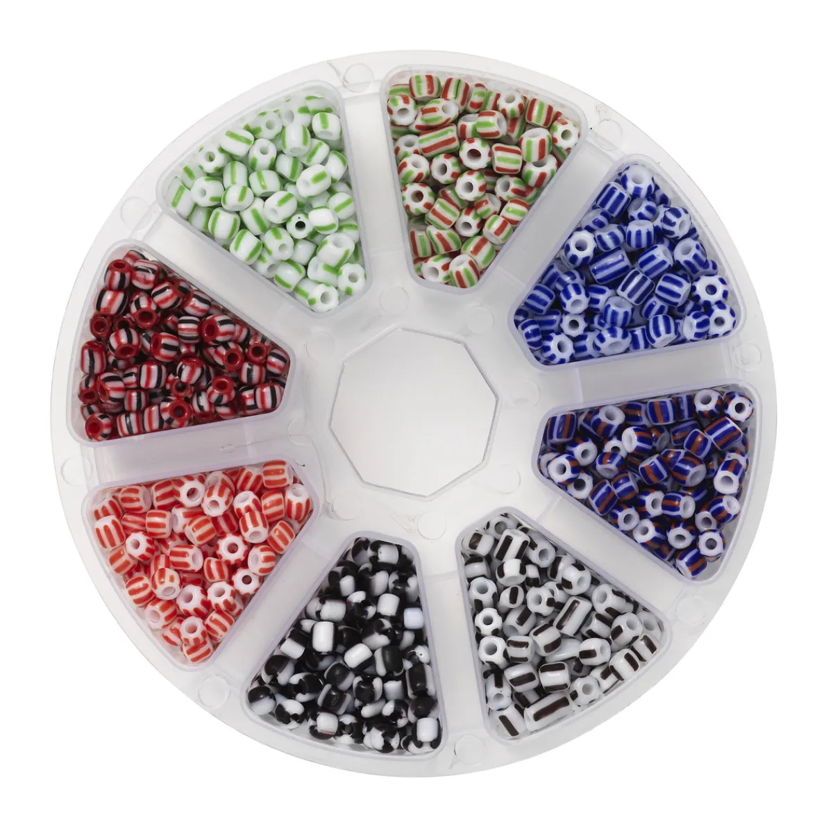 Panduro Jewellery Rocailles 6/0, pärlmix med 120 gram randiga glaspärlor – 8 varianter, Ø3,8–4,3 mm