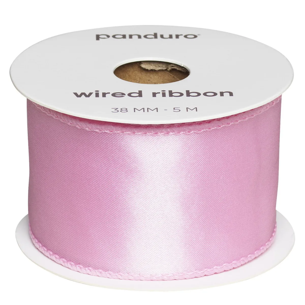 Panduro Hobby Rosa satinband med stålkant – 38 mm brett och 5 meter långt | Glitter- & Ståltrådsband