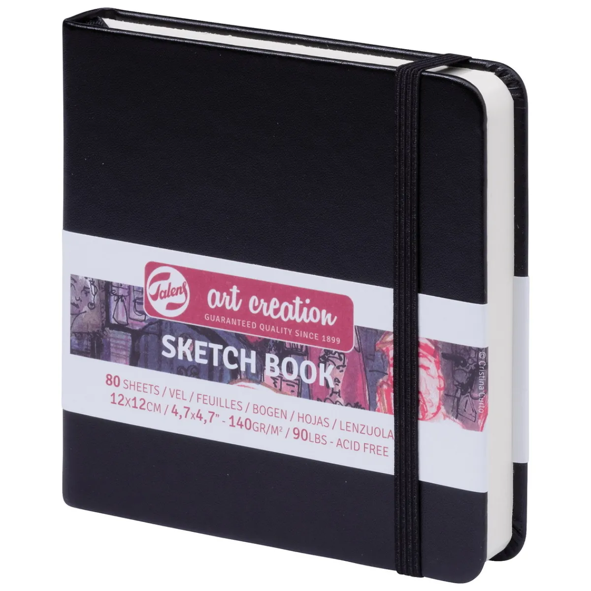 Royal Talens Art Creation Sketch skissbok 12×12 cm, svart omslag – 140 g/m², 80 ark