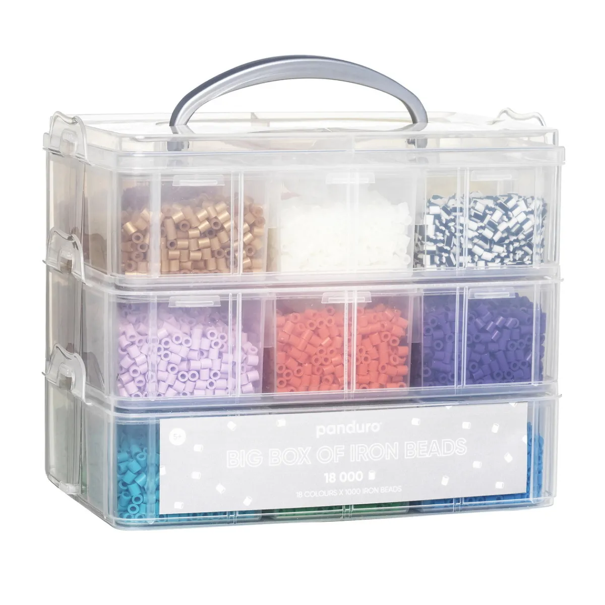Panduro Iron Beads Rörpärlor Midi 18000 st pärlor à Ø5 mm, 18 olika roliga färger i praktisk förvaringsbox | Barn Rörpärlor Midi