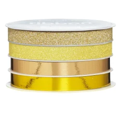 Panduro Hobby 4 rullar med glänsande band à 5 meter – guld, koppar & glitter! | Presentband